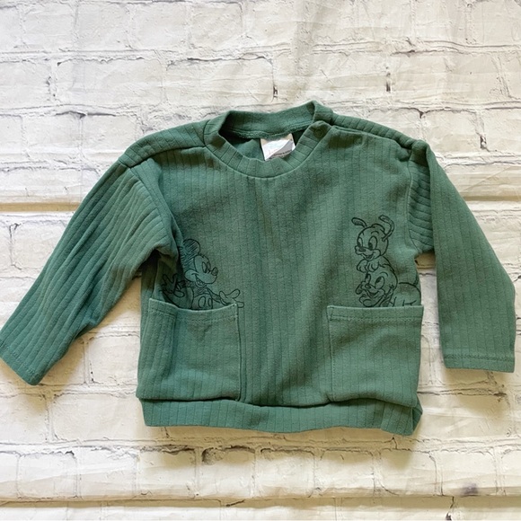 Disney Other - Baby Disney Green Ribbed Sweater with Cartoon Design